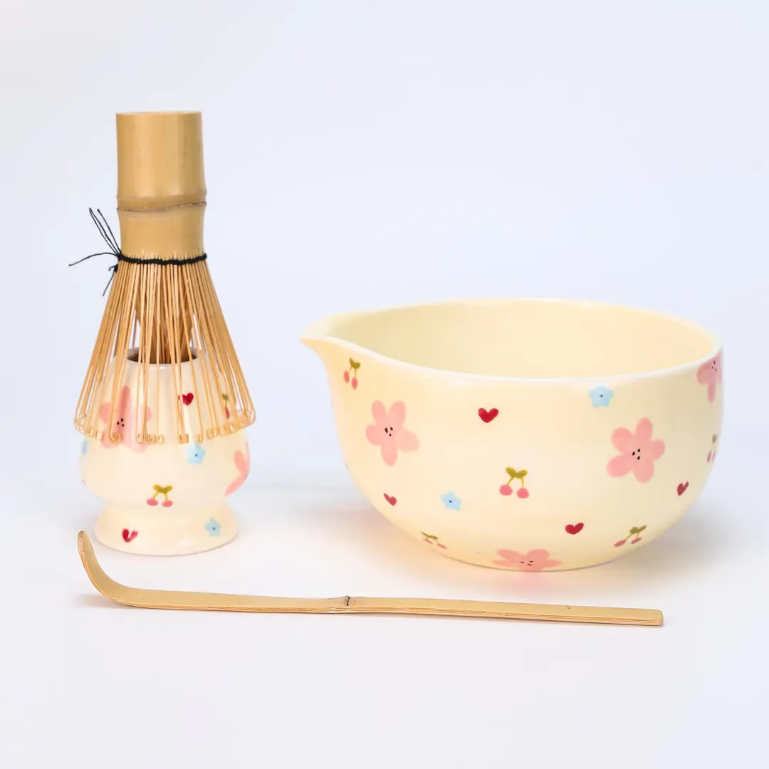 Kawaii Cherry Matcha Set Spouted Bowl Pink Flower Heart Whisk Holder Coquette Aesthetic Tea Kit C... | Etsy (US)