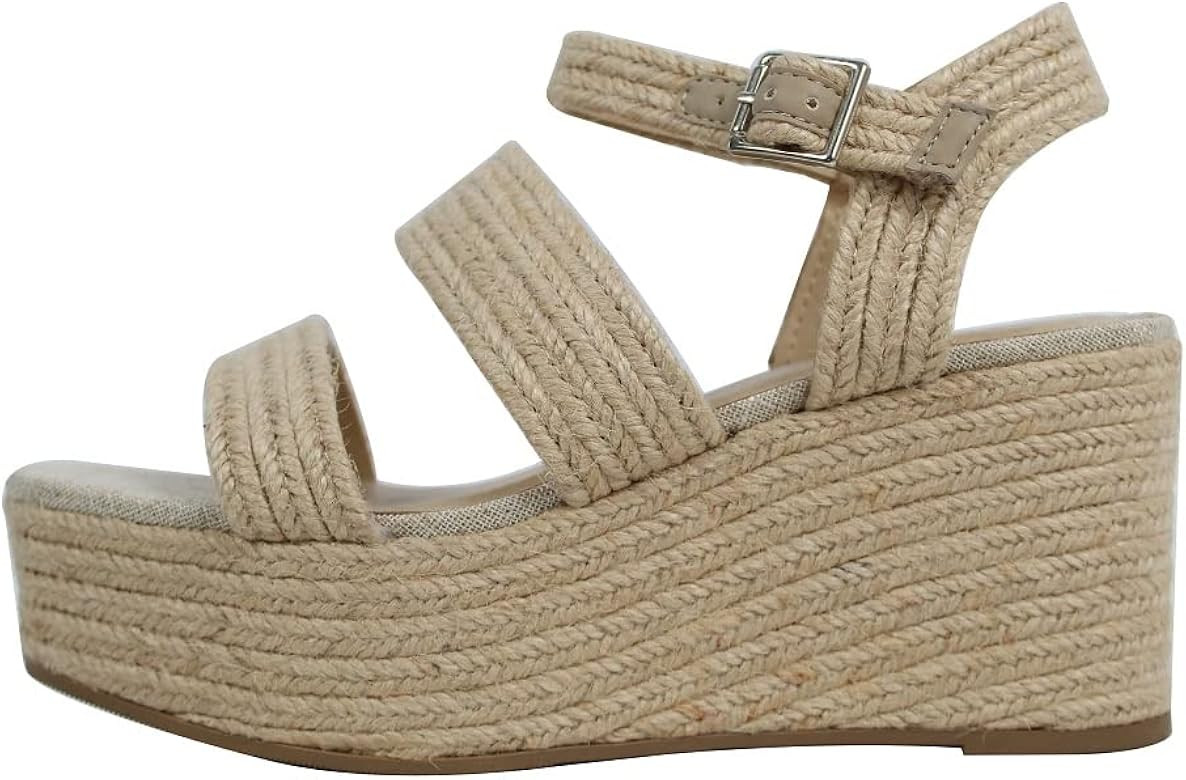 Soda Women's Jute Double Strap Ankle Strap Platform Wedge Sandal | Amazon (US)