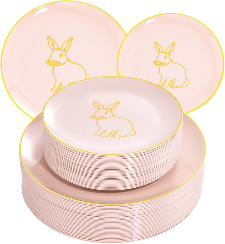 NOCCUR 60PCS Easter Plates Designed by the Easter Bunny-10.25inch Pink Dinner Plates and 7.5inch ... | Amazon (US)