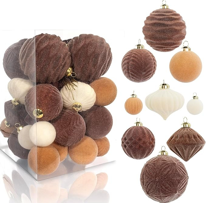 35PCS Velvet Christmas Ball Ornaments, Multi-Color Shatterproof Rustic Farmhouse Christmas Decora... | Amazon (US)