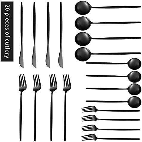 Amazon.com | Matte Silverware Set, Firestar 20-Piece 18/10 Stainless Steel Finish Flatware Black ... | Amazon (US)