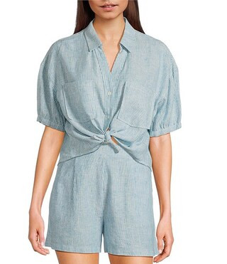 Copper Key Linen Stripe Coordinating Crop Camp Shirt | Dillard's | Dillard's