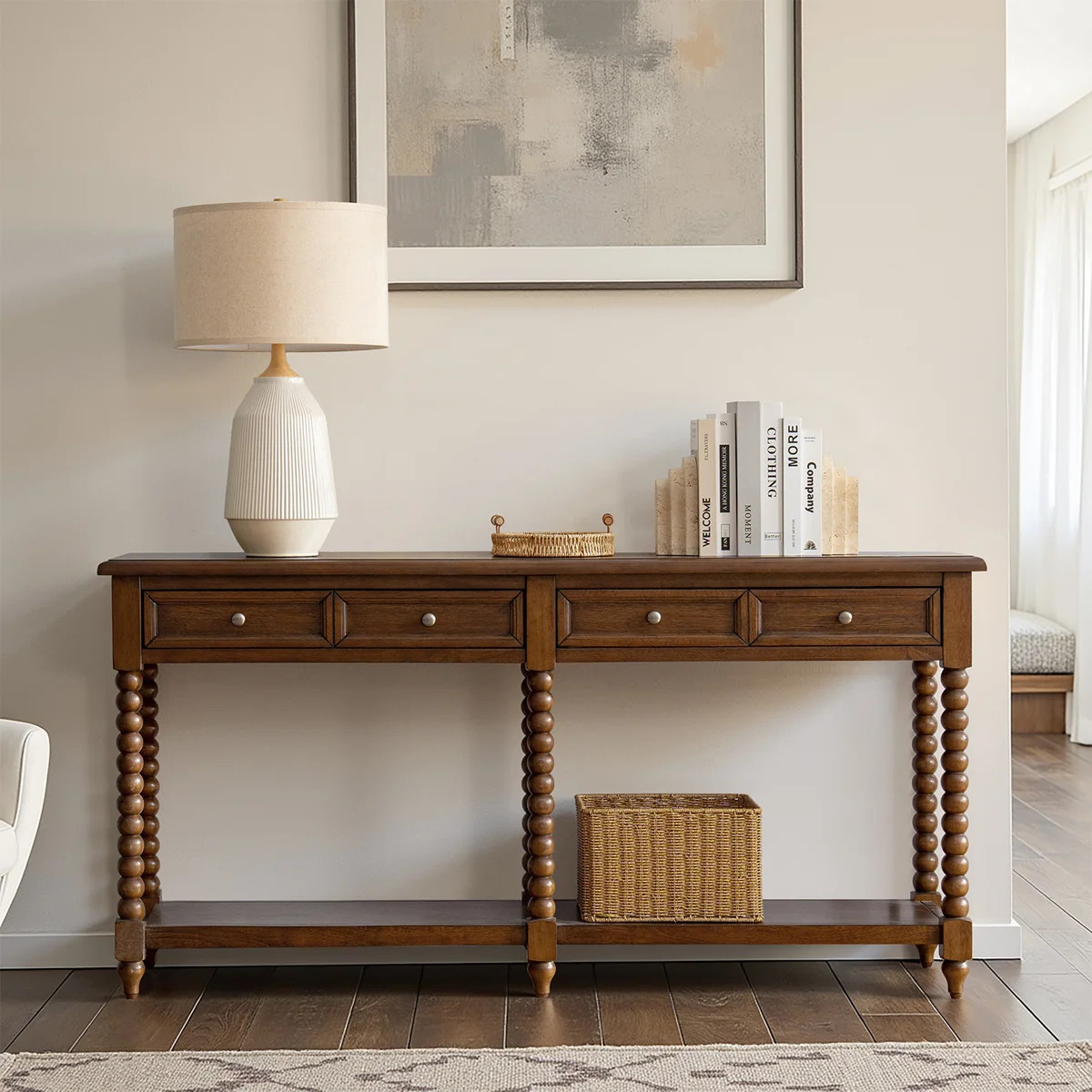 Jeremie 60"W Farmhouse 2-Drawer Solid Wood Base Console Table and Simple Assembly | Wayfair North America