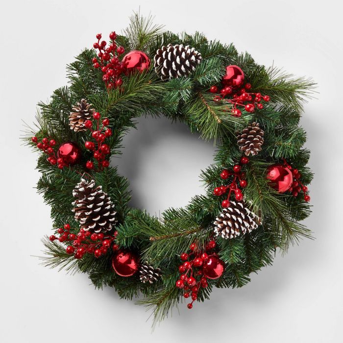 24in Unlit Pinecone Red Shatterprooof Artificial Wreath - Wondershop™ | Target