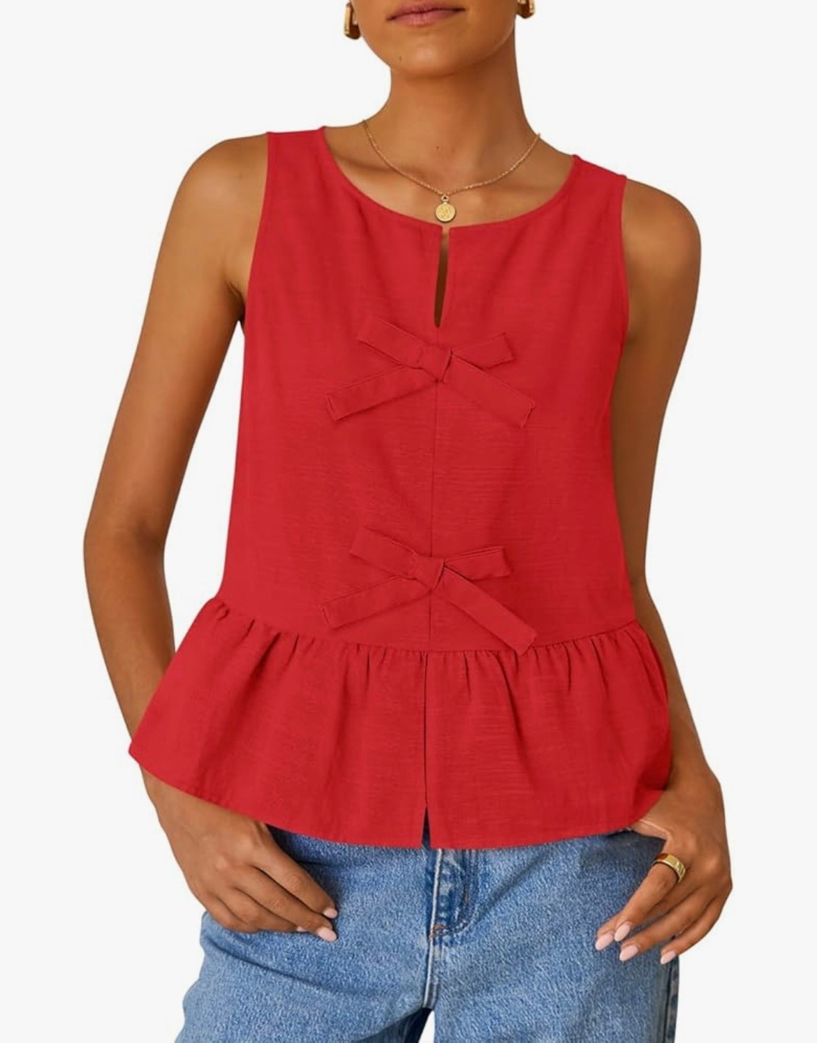 Women's Summer Sleeveless Tank Tops Crewneck Tie Front Loose Flowy Ruffle Peplum Babydoll Blouses | summer outfits | women’s fashion | Fourth of July 

#LTKStyleTip #LTKSeasonal #LTKSummerEdit