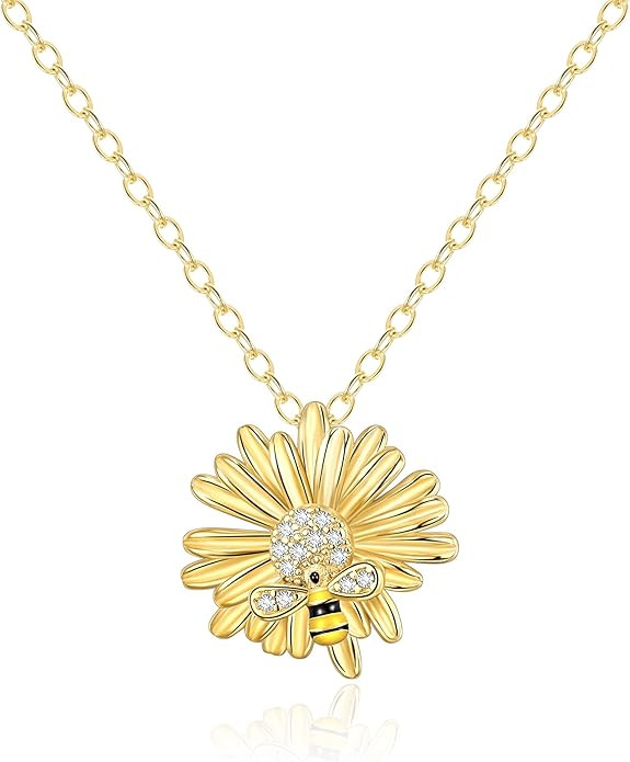 BriLove Dainty Flower Honeybee Necklace Gifts for Mom Girls Women 925 Sterling Silver Cubic Zirco... | Amazon (US)
