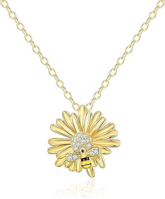 BriLove Dainty Flower Honeybee Necklace Gifts for Mom Girls Women 925 Sterling Silver Cubic Zirco... | Amazon (US)