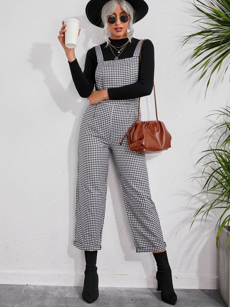 Gingham Print Overall Jumpsuit Without Top | SHEIN