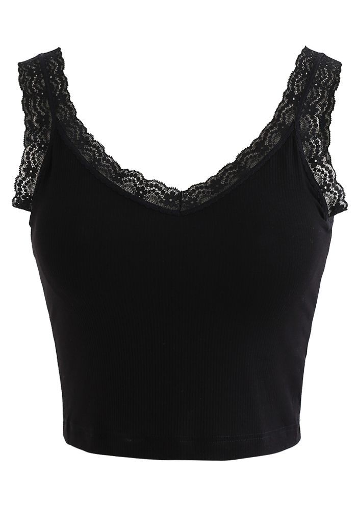 Lace Straps Tank Top in Black | Chicwish