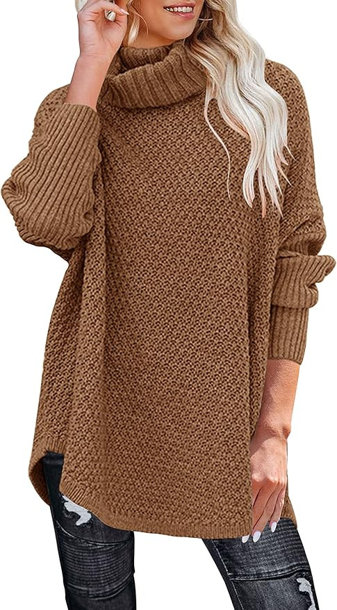 MEROKEETY Women's Turtleneck Long Sleeve Tunic Sweater Oversized Chunky Knit Pullover Jumper Tops | Amazon (US)