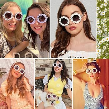Dollger Retro Daisy Sunglasses for Women Flower Round Fashion Disco Festival Sunglasses | Amazon (US)