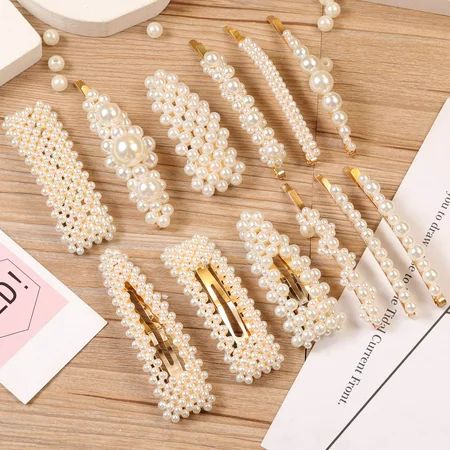 12 Pcs Pearl Hair Clips Large Hair Clips Pins Barrette Ties Hair for Women Girls, Elegant Handmade F | Walmart (US)