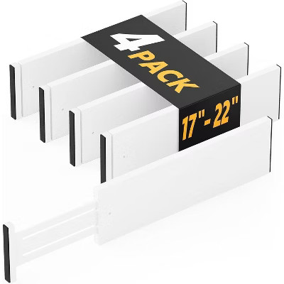 Set of 4 Bamboo Dresser Drawer Dividers: Adjustable from 17” to 22”, 4.65” High, White | Target