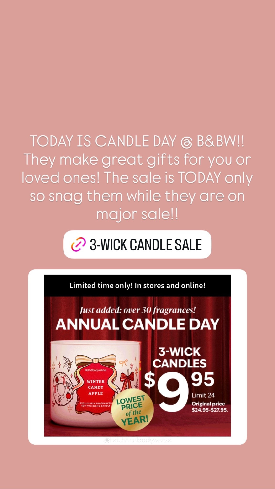 @bathandbodyworks  TODAY IS CANDLE DAY @ B&BW!! They make great gifts for you or loved ones! The sale is TODAY only so snag them while they are on major sale!!

#LTKHome #LTKGiftGuide #LTKSaleAlert