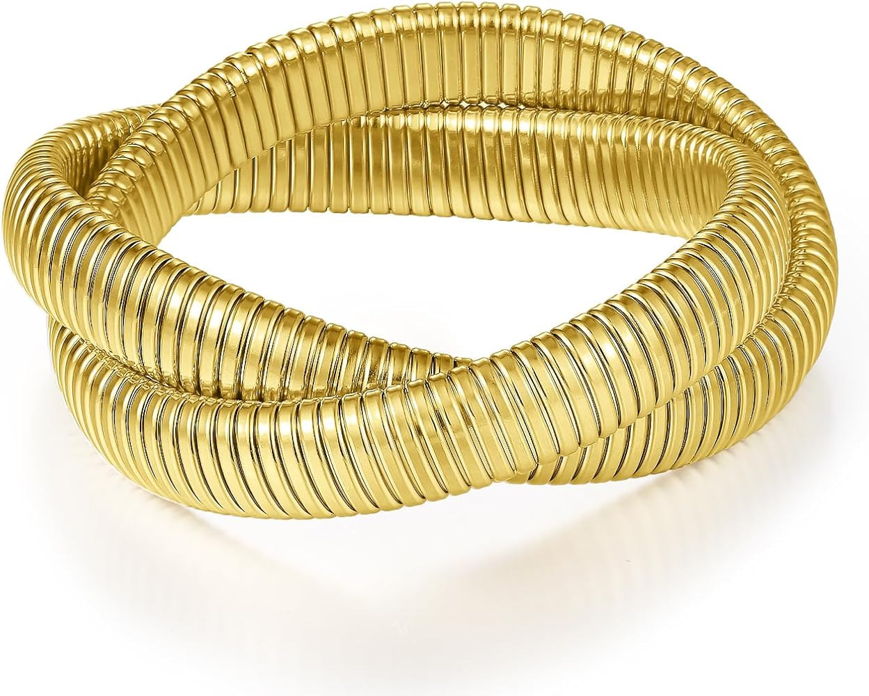 Emibele Gold Bangles Bracelet Set for Women, 18K Gold Plated Chunky Stainless Steel Non Tarnish S... | Amazon (US)