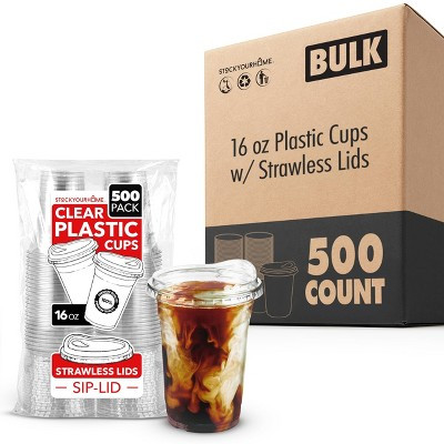 Stock Your Home 16-oz Disposable Clear Plastic Cups with Lids (Set of 500) | Target