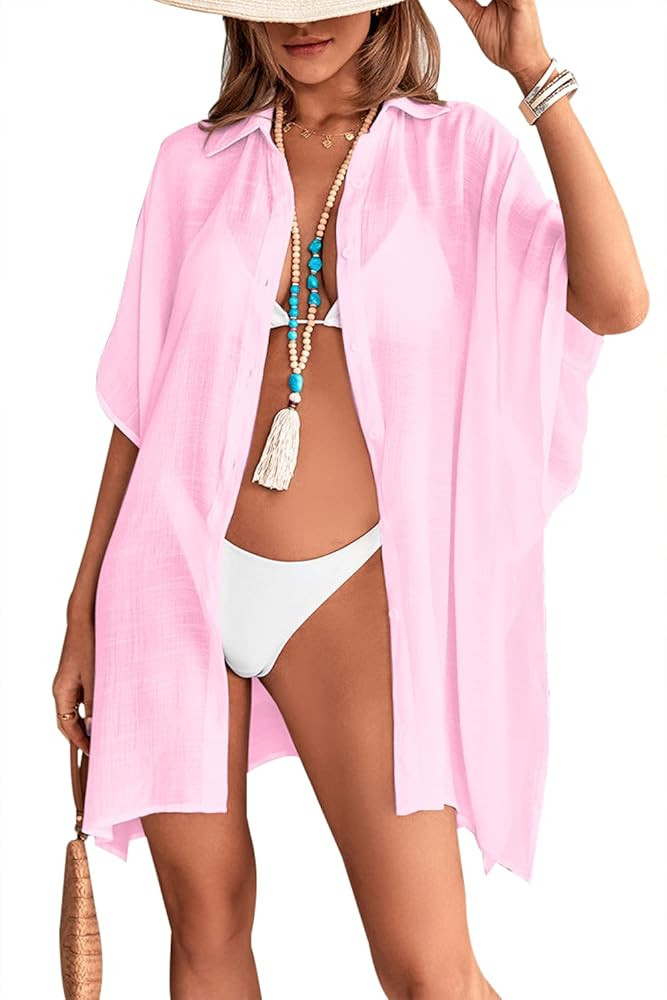 Realipopo Womens Swimsuit Cover Up Shirts Oversized Beach Bikini Bathing Suit Coverups Beachwear ... | Amazon (US)