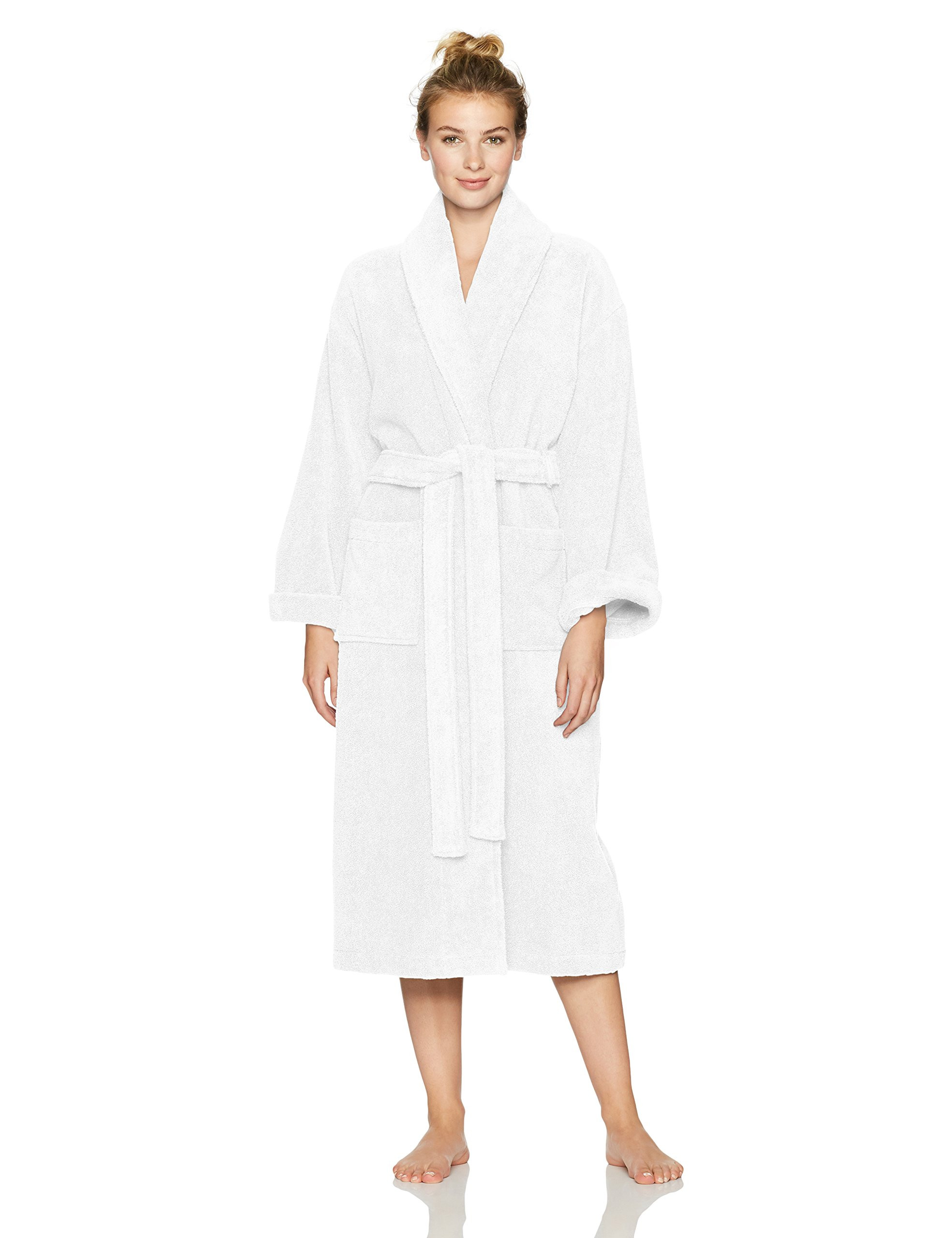 Amazon Brand – Pinzon Unisex Terry Bathrobe 100% Cotton, White, Medium / Large | Amazon (US)