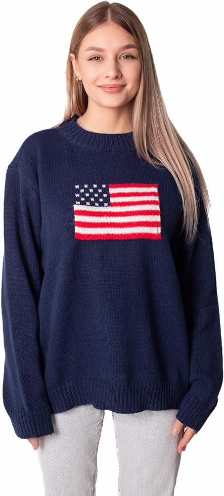 Madore Blue Soft Oversized American Flag Sweater Women 4th of July 2024 USA Outfits Plus Fourth | Amazon (US)