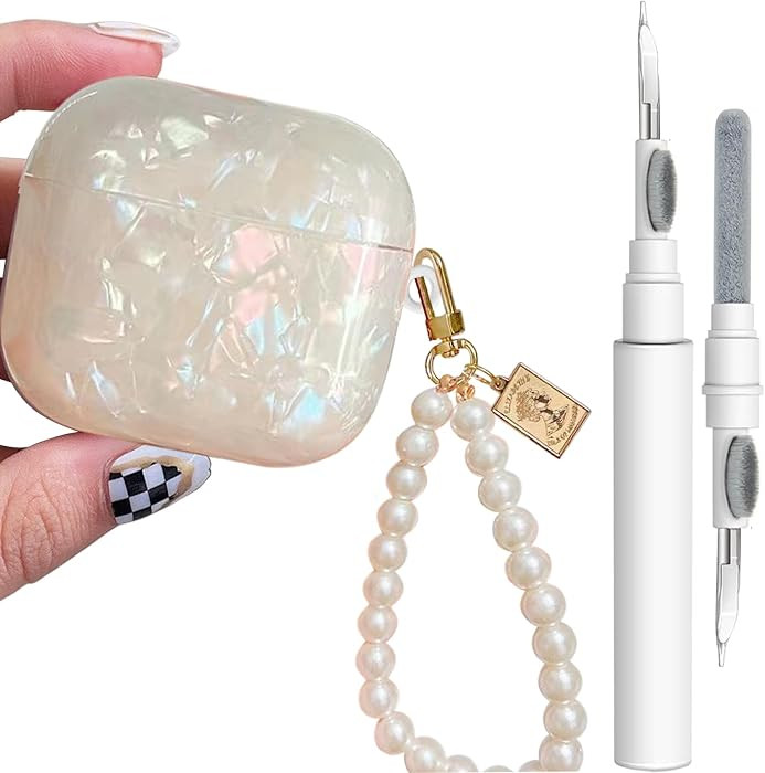 Cute Glitter Case for AirPods 4 - YOMPLOW Case Cover Skin Women Girls with Luxury Pearl Keychain ... | Amazon (US)