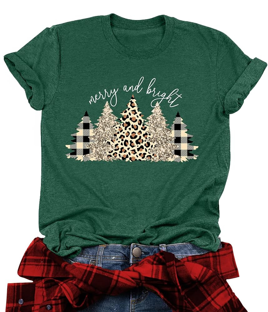 Womens Christmas Light Shirt: Merry Christmas Tee Shirts Xmas T-Shirt Christmas Bright Short Slee... | Amazon (US)