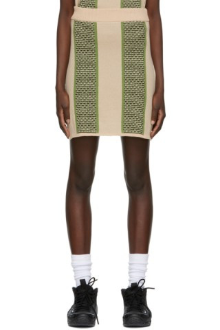 Ahluwalia - Beige & Green Textured Knit Skirt | SSENSE
