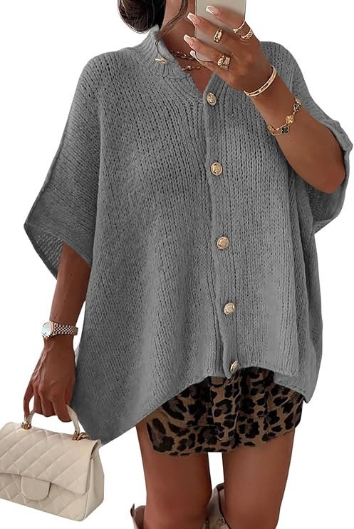 Saodimallsu Womens Oversized Cardigan Sweaters Short Sleeve Button Down Casual Lightweight Loose ... | Amazon (US)