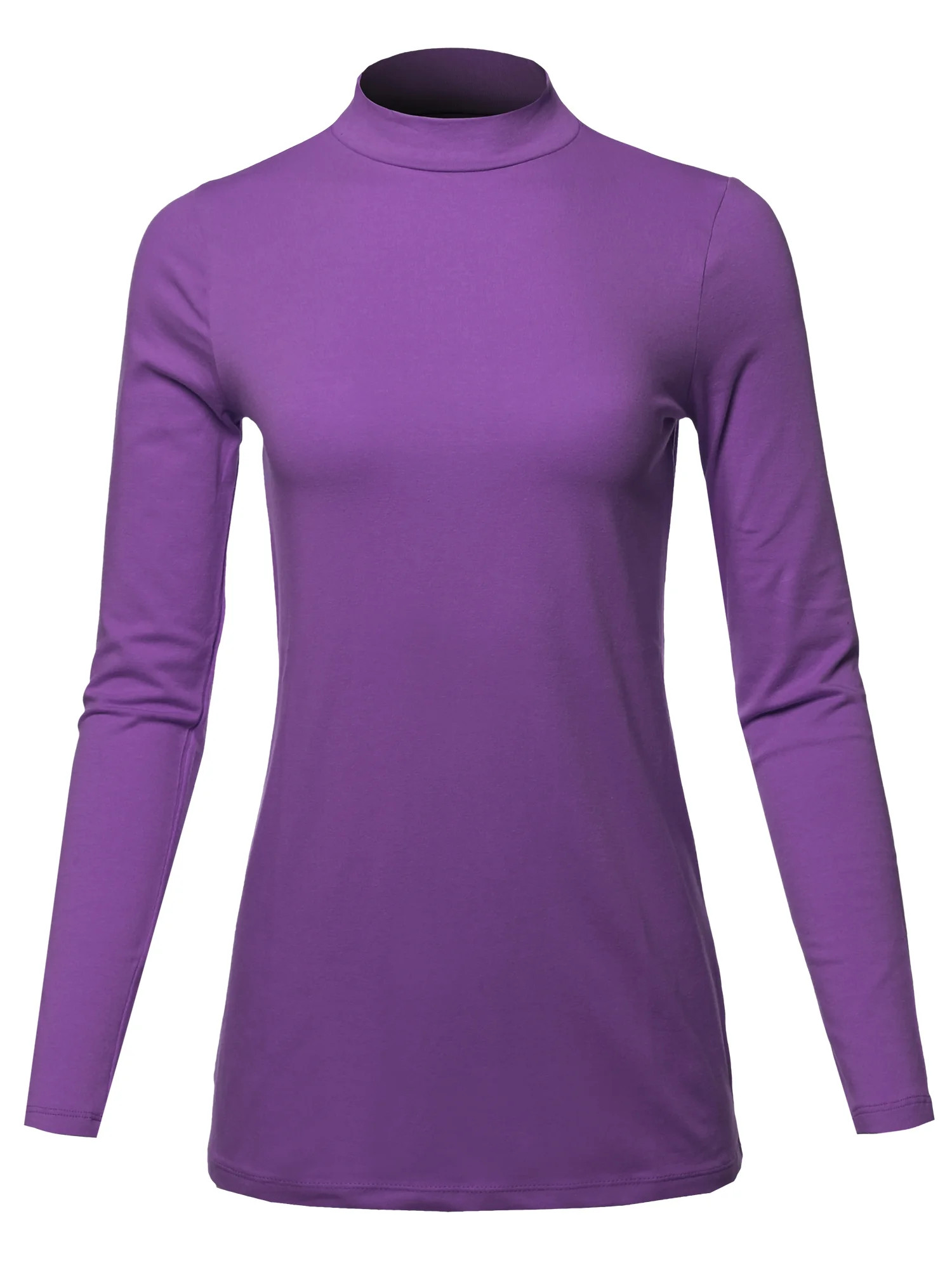 A2Y Women's Basic Solid Soft Cotton Long Sleeve Mock Neck Top Shirts Purple XL | Walmart (US)