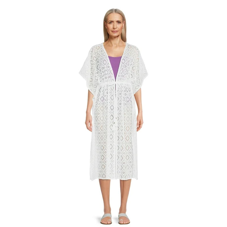 Time and Tru Women's Midi Crochet Caftan Cover Up | Walmart (US)