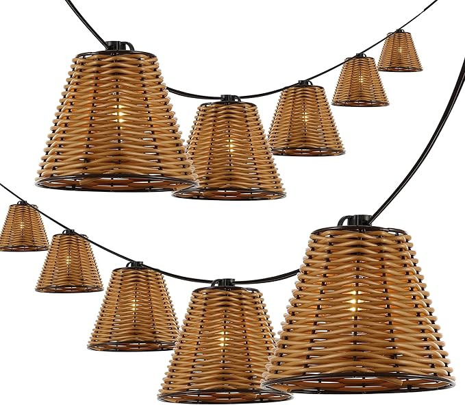 JONATHAN Y JYL8706A Payton 10-Light Indoor/Outdoor 10 ft. Classic Cottage Faux-Rattan Shaded LED ... | Amazon (US)