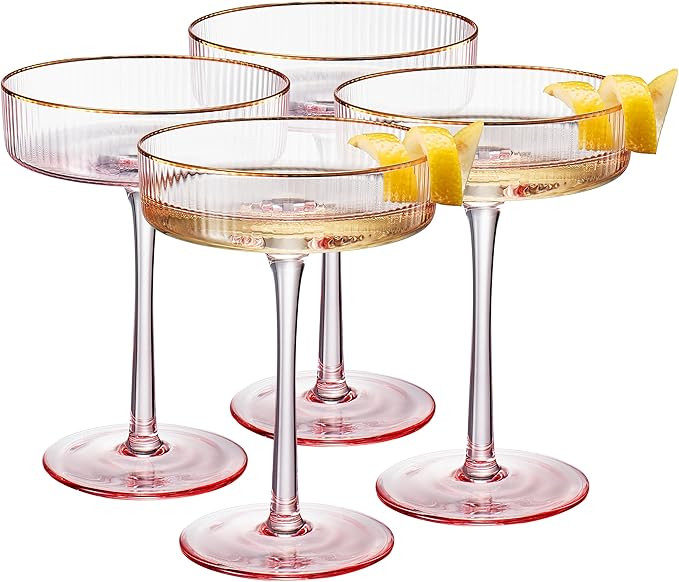Khen Ribbed Vintage Art Deco Coupe Glasses - Martini, Champagne & Cocktail Ribbed Glasses 8oz | C... | Amazon (US)