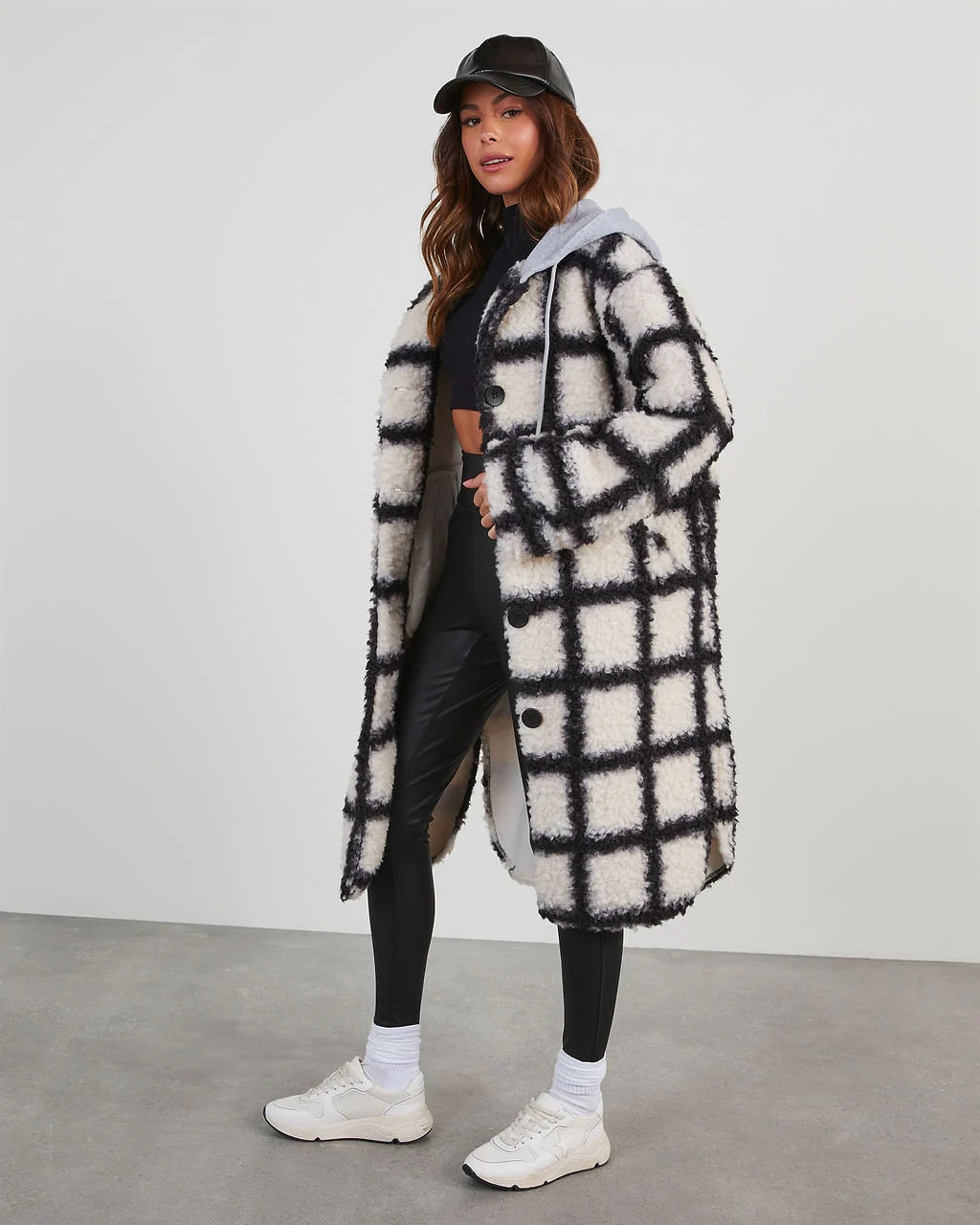 Wayne Oversized Plaid Sherpa Hooded Coat | VICI