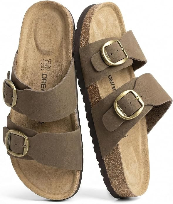 DREAM PAIRS Women's Slides Soft Genuine Footbed Sandals Comfortable Adjustable Double Buckle Slip... | Amazon (US)