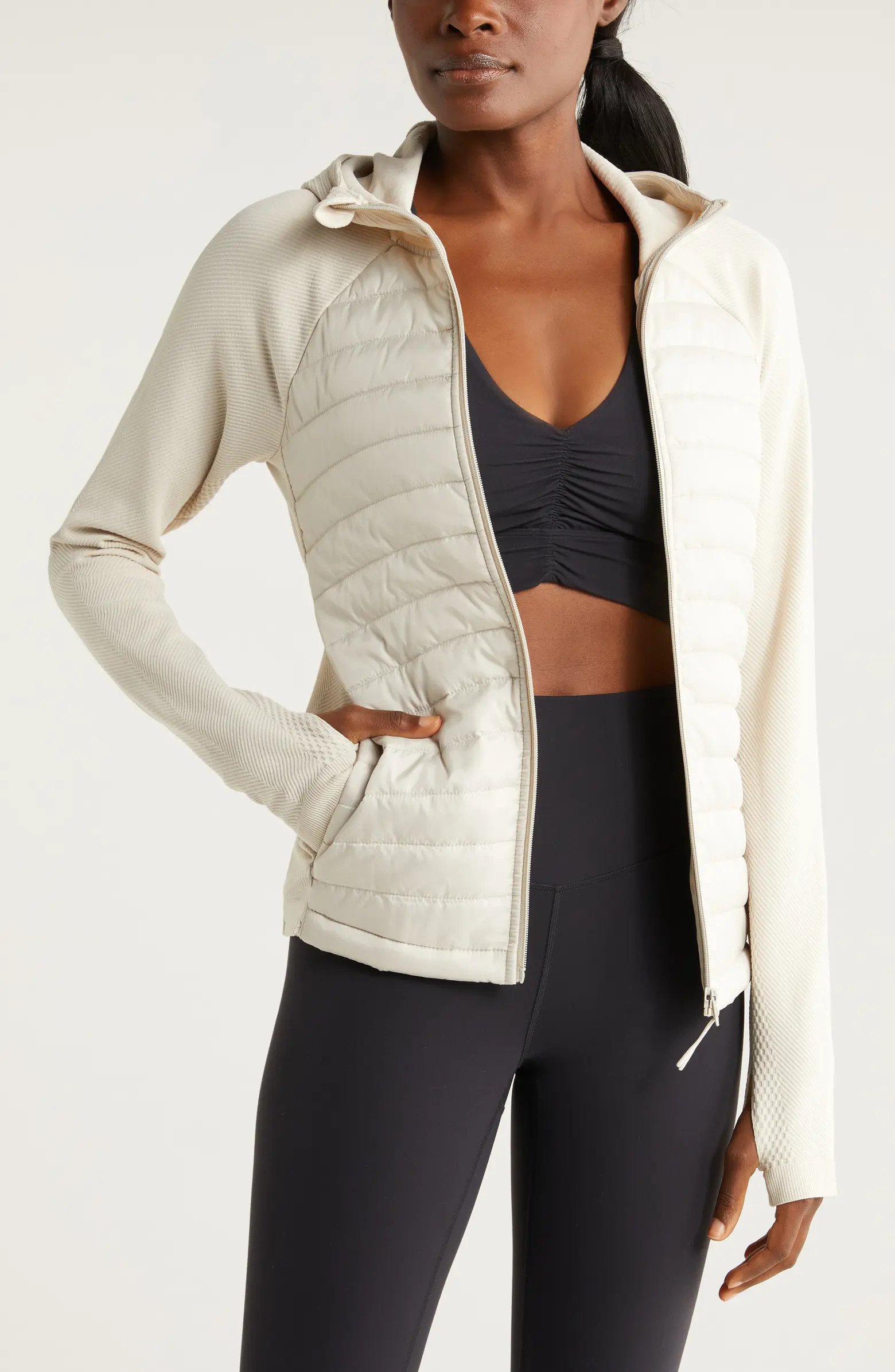 Zella Seamless Mixed Media Puffer Jacket | Nordstrom | Nordstrom