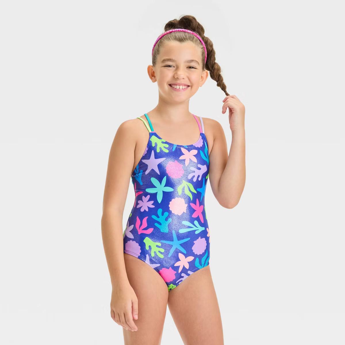 Girls' Underwater Abstraction Star Fish Printed One Piece Swimsuit - Cat & Jack™ | Target
