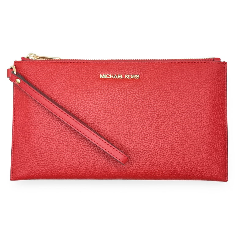 Michael Kors Women's Jet Set Travel Large Top Zip Pebbled Leather Wristlet Pouch (Bright Red) | Walmart (US)