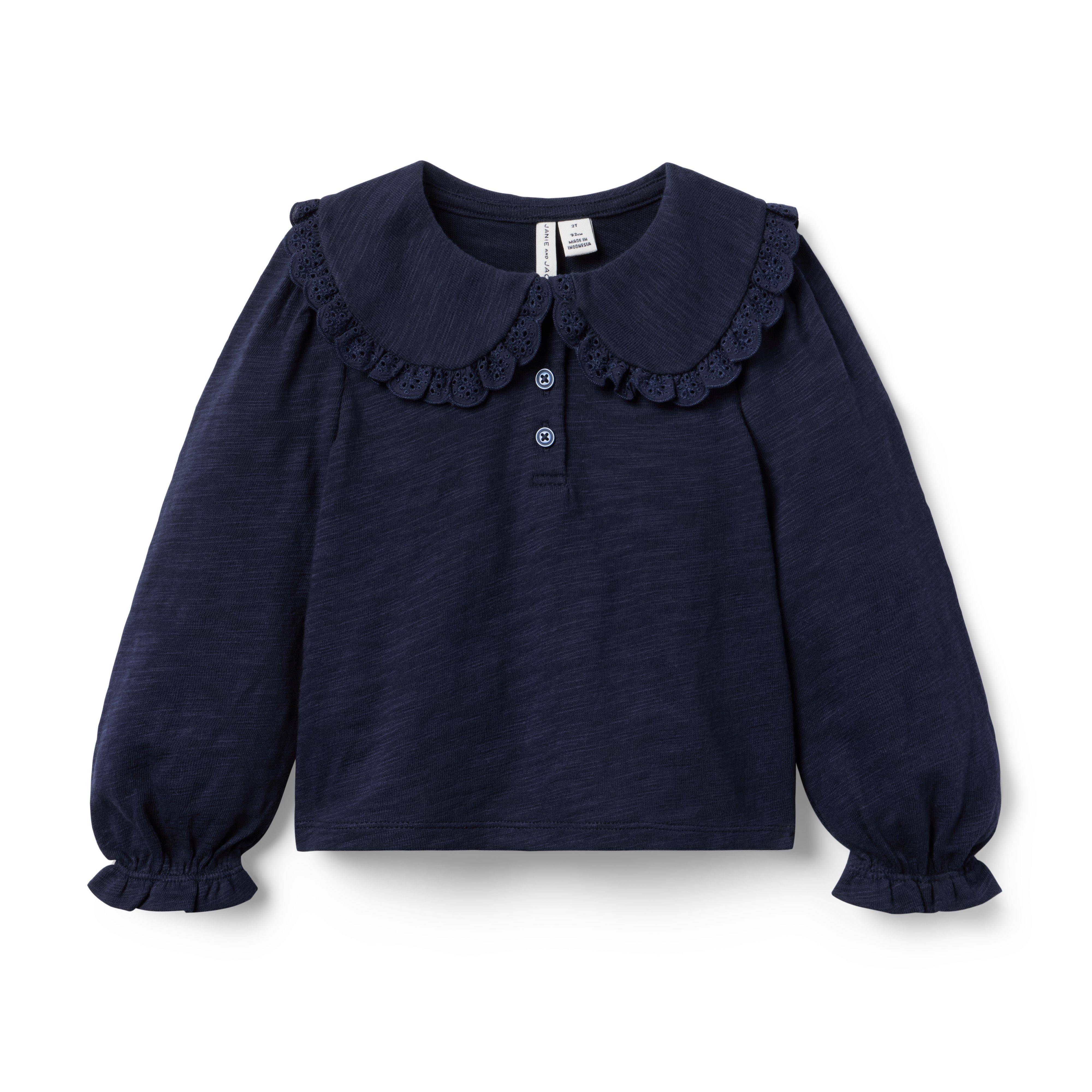 Janie and Jack | Eyelet Collar Top - Navy / 12 | Janie and Jack