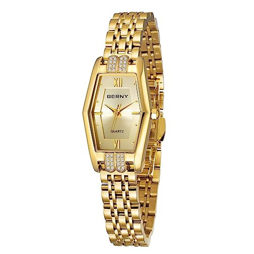 BERNY Gold Watches for Women Dainty Hexagon Ladies Quartz Wrist Watches Stainless Steel Band Fashion Analog Watch Luxury Bracelet(Gold Dial) | Amazon (US)
