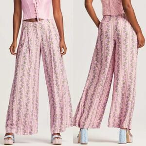 LoveShackFancy NWT Pink Floral Crepe Montel Wide Leg Pants - 4 | Poshmark