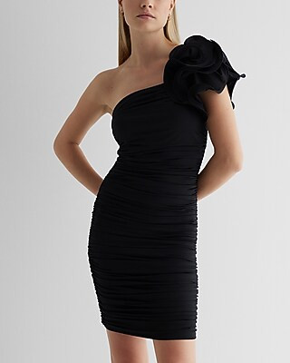 Body Contour One Shoulder Rosette Mini Dress | Express