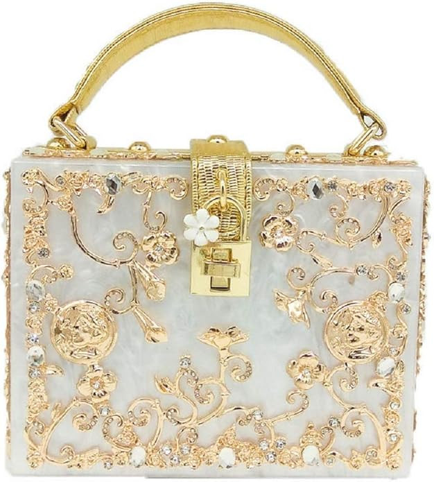 Acrylic & Flower Designer Shoulder Bags for Women Crossbody Bag Rhinestones Top-Handle Box Tote H... | Amazon (US)
