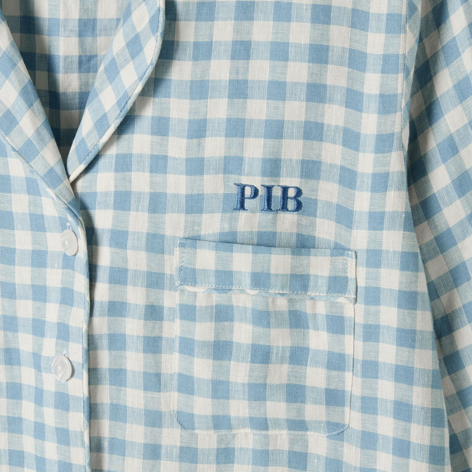 Warm Blue Gingham Linen Blend Pajama Set | Piglet