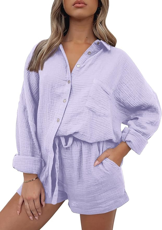 AUTOMET 2 Piece Sets For Women Lounge Wear Matching Two Piece Pajama Fashion Oversized Shirts And... | Amazon (US)