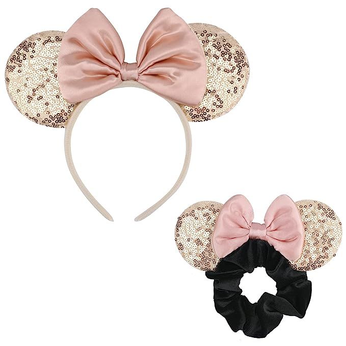 1 Pcs Mouse Ears Headband and 1 Pcs Mouse Ears Scrunchies with Bow Hairs Accessories for Girls Wo... | Amazon (US)