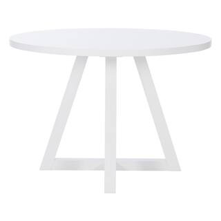 Linon Home Decor Mori Round White Wood 44 in. Cross Leg Dining Table Seats 4 HD222048 - The Home ... | The Home Depot