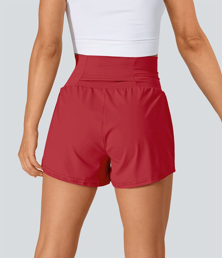 Women’s Super High Waisted Back Pocket & Side Hidden Pocket 2-in-1 Yoga Shorts 3" - Halara | HALARA