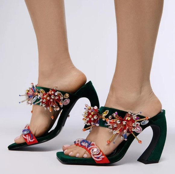 Elegant Embellished Green and Red Heels | Poshmark