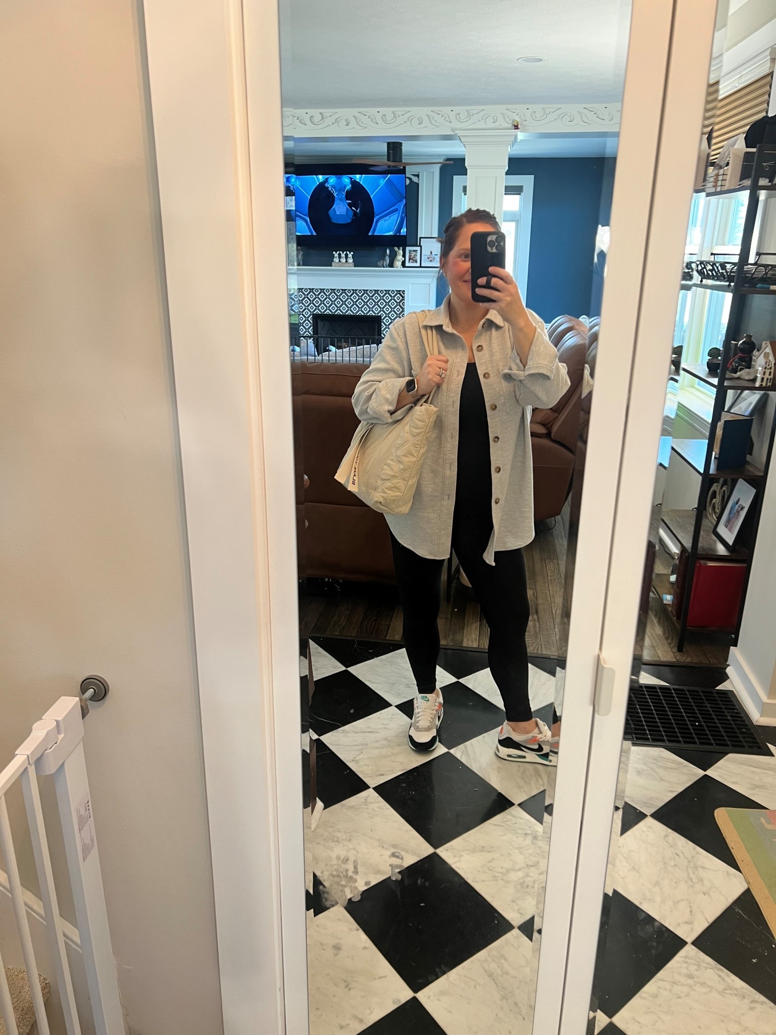 Maternity ootd 
Bump ootd 

Shacket and bag are Blaze Kids. Use code SAMANTHAHUDECK at checkout  

#LTKBump #LTKBaby #LTKShoeCrush