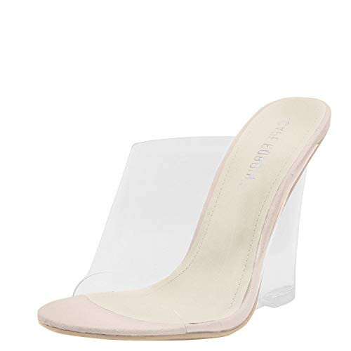 Cape Robbin Lemonade Clear Chunky Block Wedge Heels for Women, Transparent Open Toe Shoes Heels for Women - Nude Size 8.5 | Amazon (US)