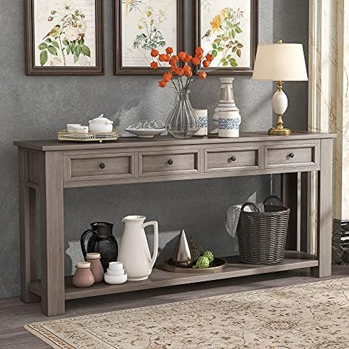 P PURLOVE Console Table for Entryway Hallway Sofa Table with Storage Drawers and Bottom Shelf (Gr... | Amazon (US)